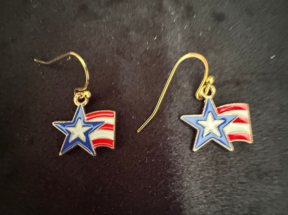 Americana Earrings Patriotic Red White Blue USA Flag Dangle Earrings E256